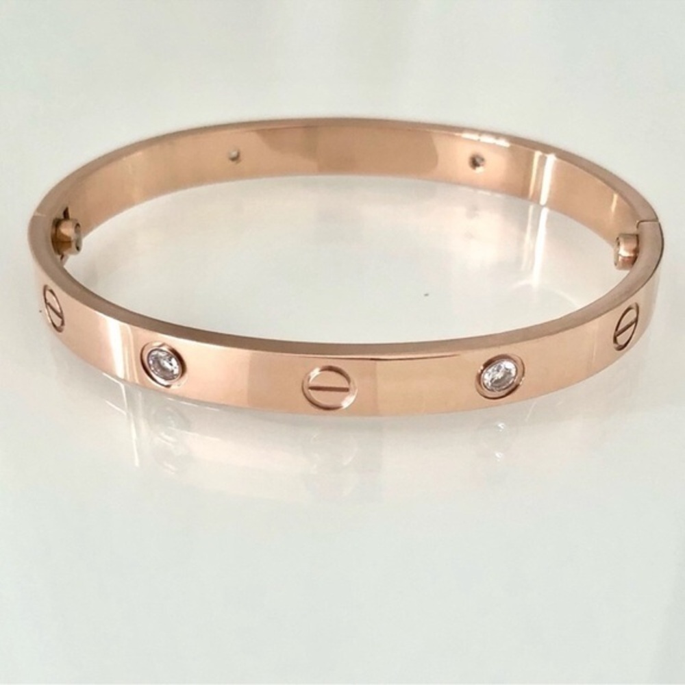 Generic Screw on Bangle Bracelet with Screwdriver in Rose Gold with Stones